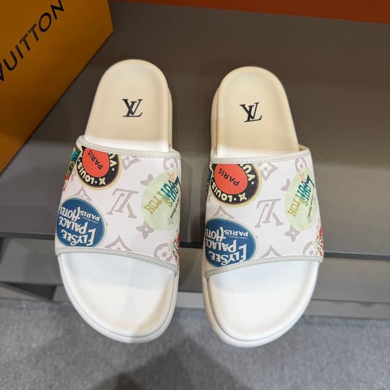 Claquettes Louis Vuitton monogram avec imprimé patchs colorés – semelle confort – Image 2