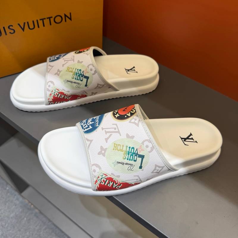 Claquettes Louis Vuitton monogram avec imprimé patchs colorés – semelle confort – Image 4