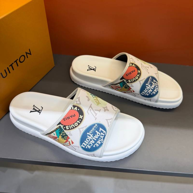 Claquettes Louis Vuitton monogram avec imprimé patchs colorés – semelle confort – Image 6