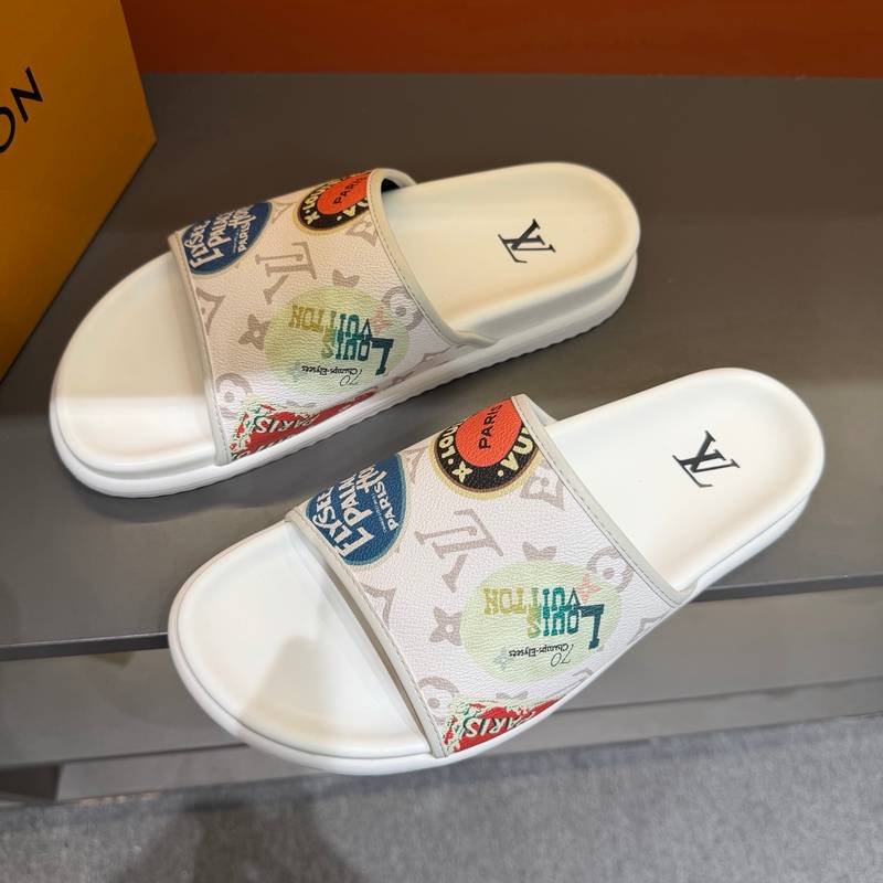 Claquettes Louis Vuitton monogram avec imprimé patchs colorés – semelle confort – Image 7