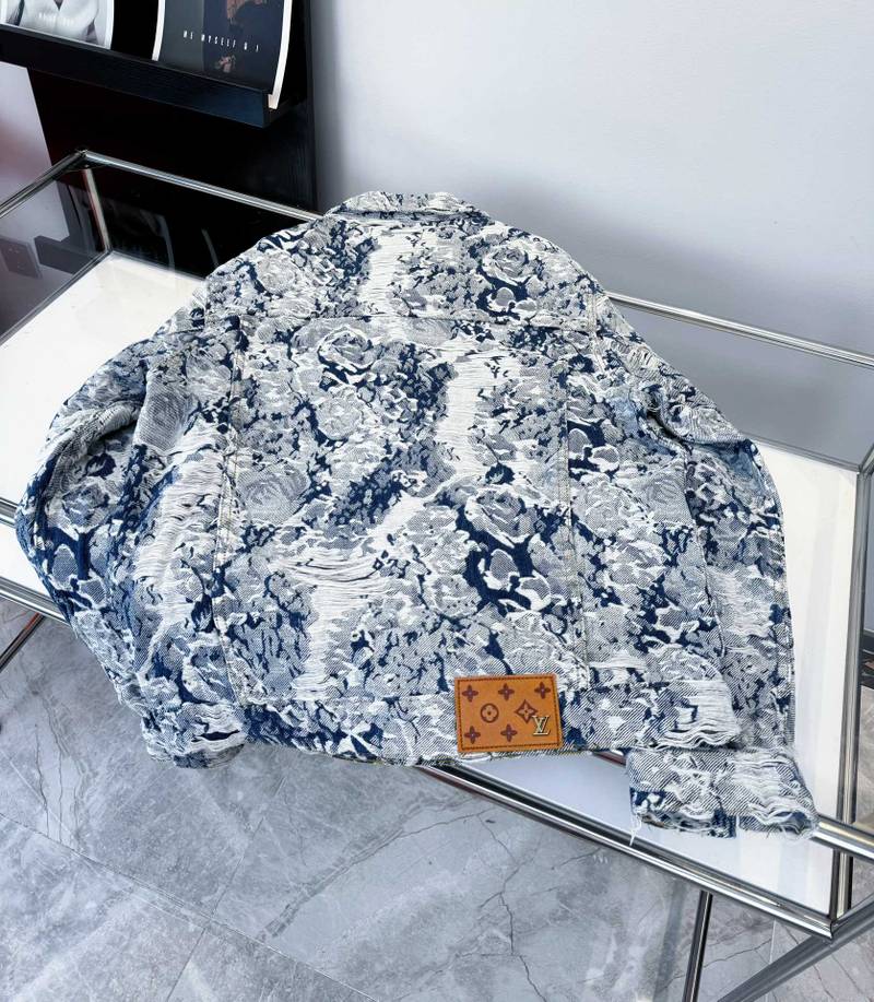 Veste Louis Vuitton denim jacquard bleu unisexe – Veste luxe motif artistique effet destroy – Image 6