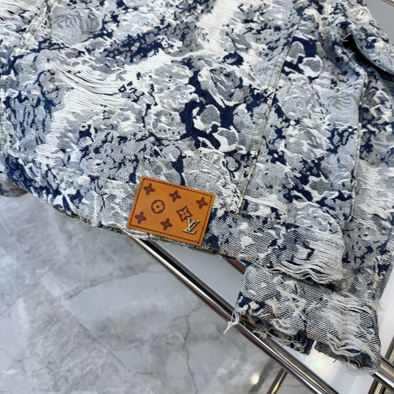 Veste Louis Vuitton denim jacquard bleu unisexe – Veste luxe motif artistique effet destroy – Image 5