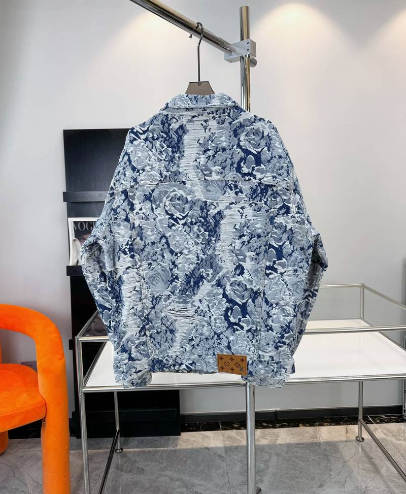 Veste Louis Vuitton denim jacquard bleu unisexe – Veste luxe motif artistique effet destroy – Image 2